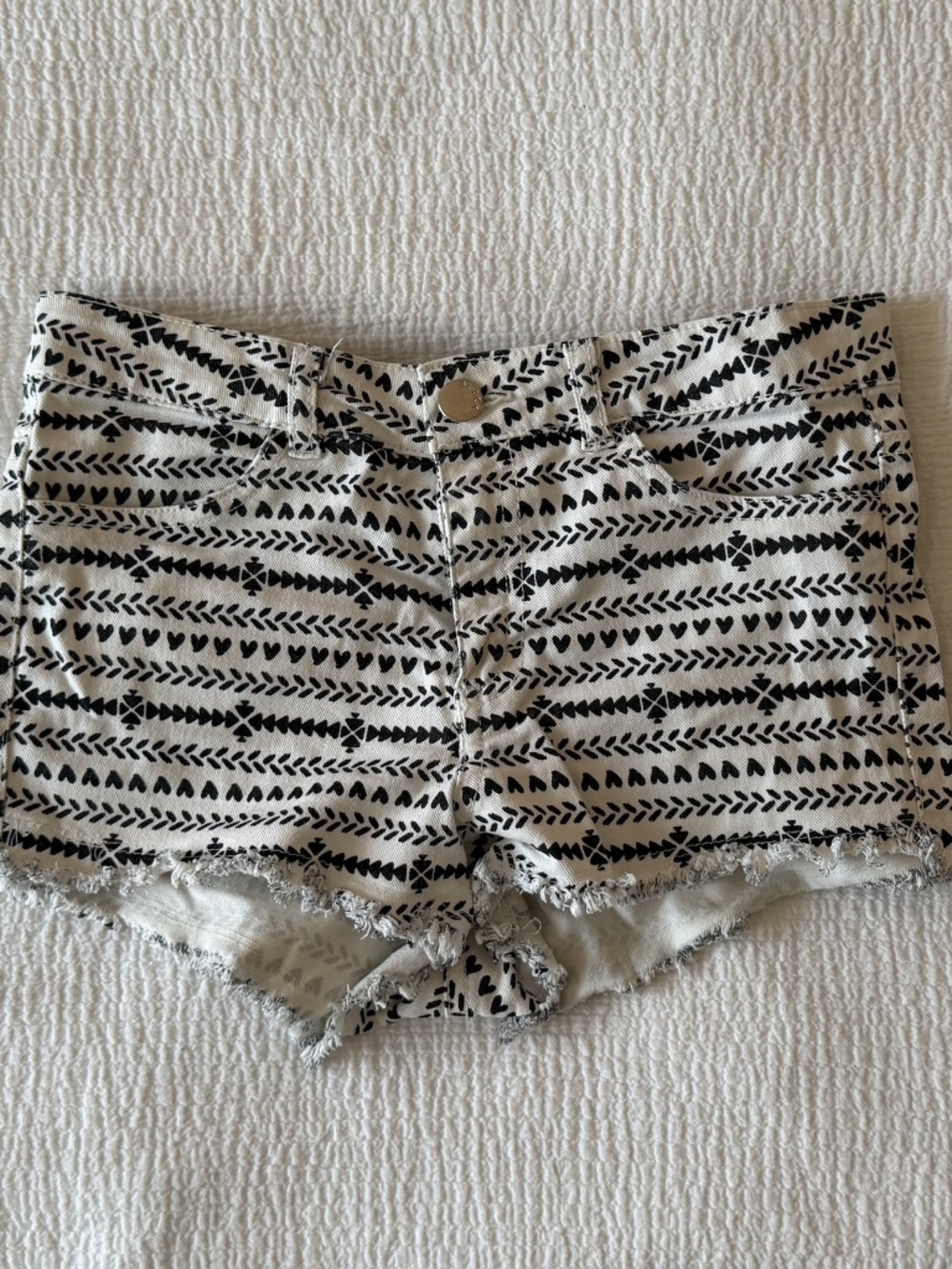 HM Black and White Print Cut-off Jean Shorts